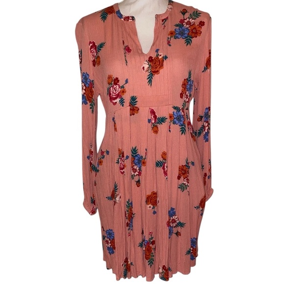 Matilda Jane Dresses & Skirts - MATILDA JANE “Let’s Go Out” Peach Blue Burgundy Floral Long Slv Dress Size Small